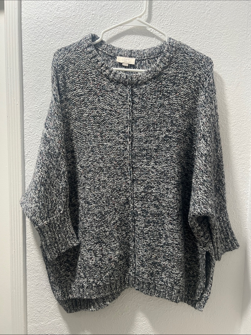 LOFT Gray Marled Crewneck Knit Sweater